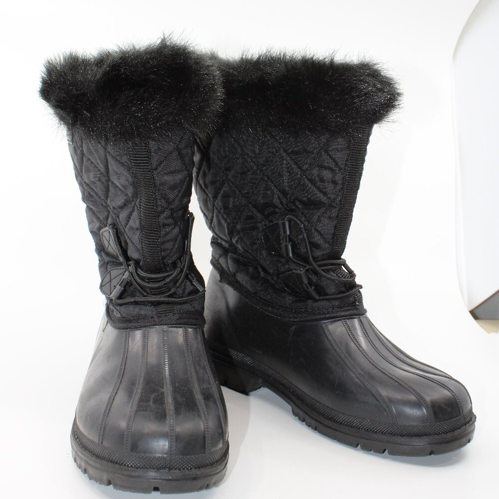 Maple Leafe Youth Shoe Husky Canada Faux Fur SZ 4WY Black Rubber Boot & Faux Fur